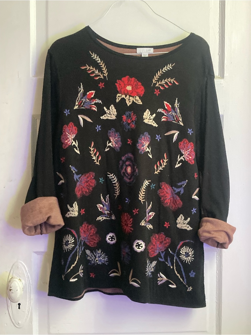 J. Jill Black Trim Sweater with Rust-Toned Body